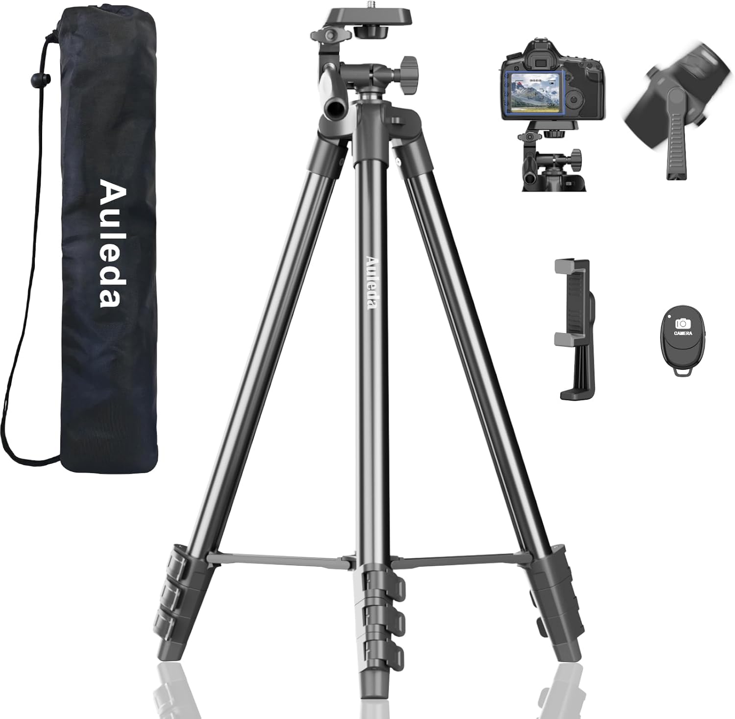 60-inch Camera Tripod with Phone Holder and Carry Bag