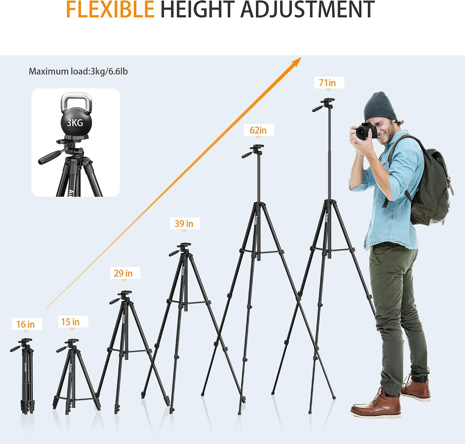 71-inch Aluminum Tripod with Phone Mount and Remote - Image 7