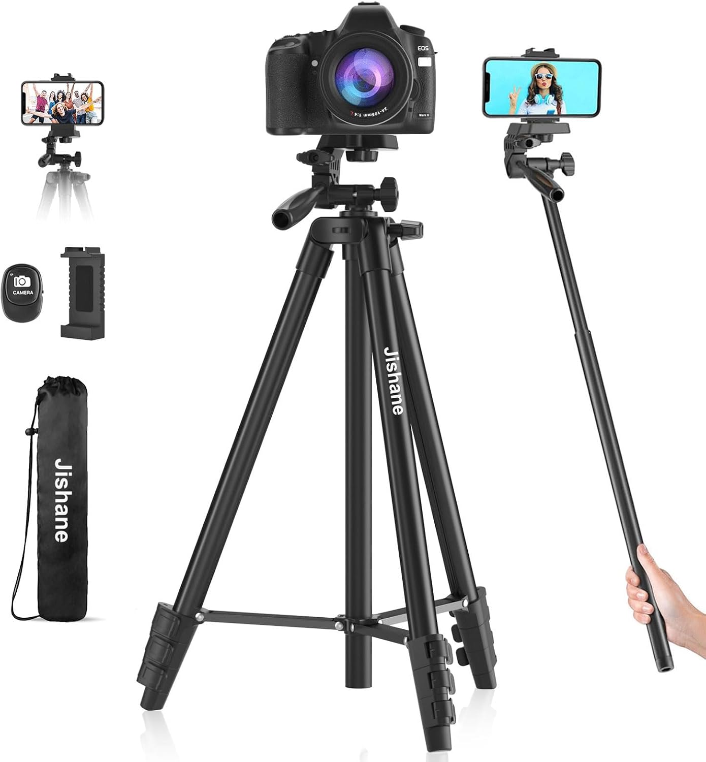 Camera and Phone Tripod with Remote, Aluminum, with Carry Bag