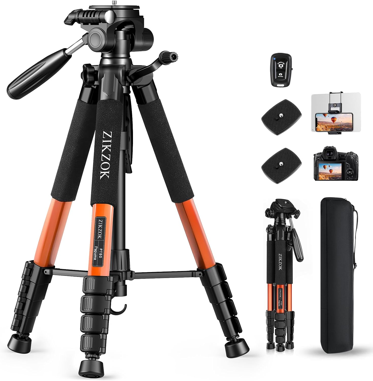 Aluminum Camera Tripod with Phone Holder and Carry Bag - Image 11