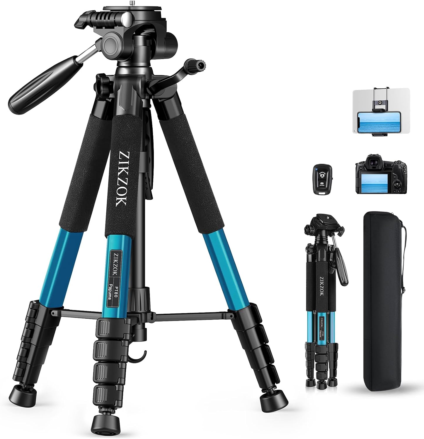Aluminum Camera Tripod with Phone Holder and Carry Bag - Image 12