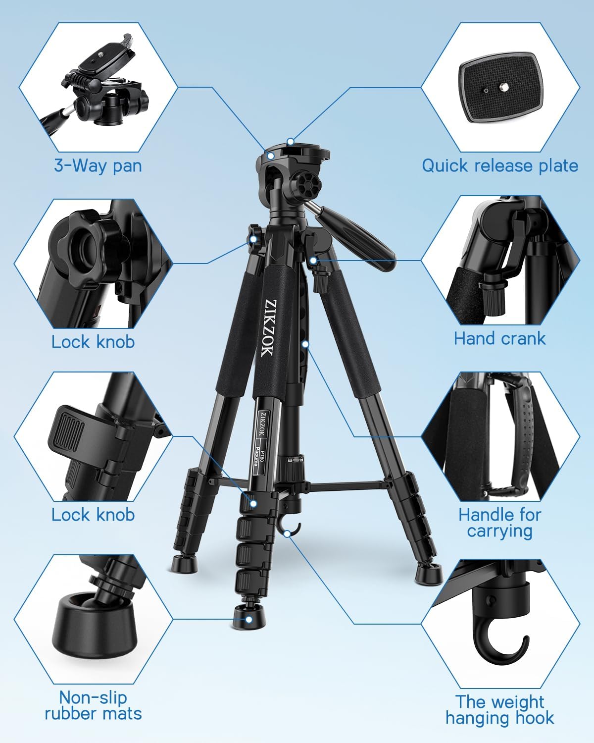 Aluminum Camera Tripod with Phone Holder and Carry Bag - Image 9