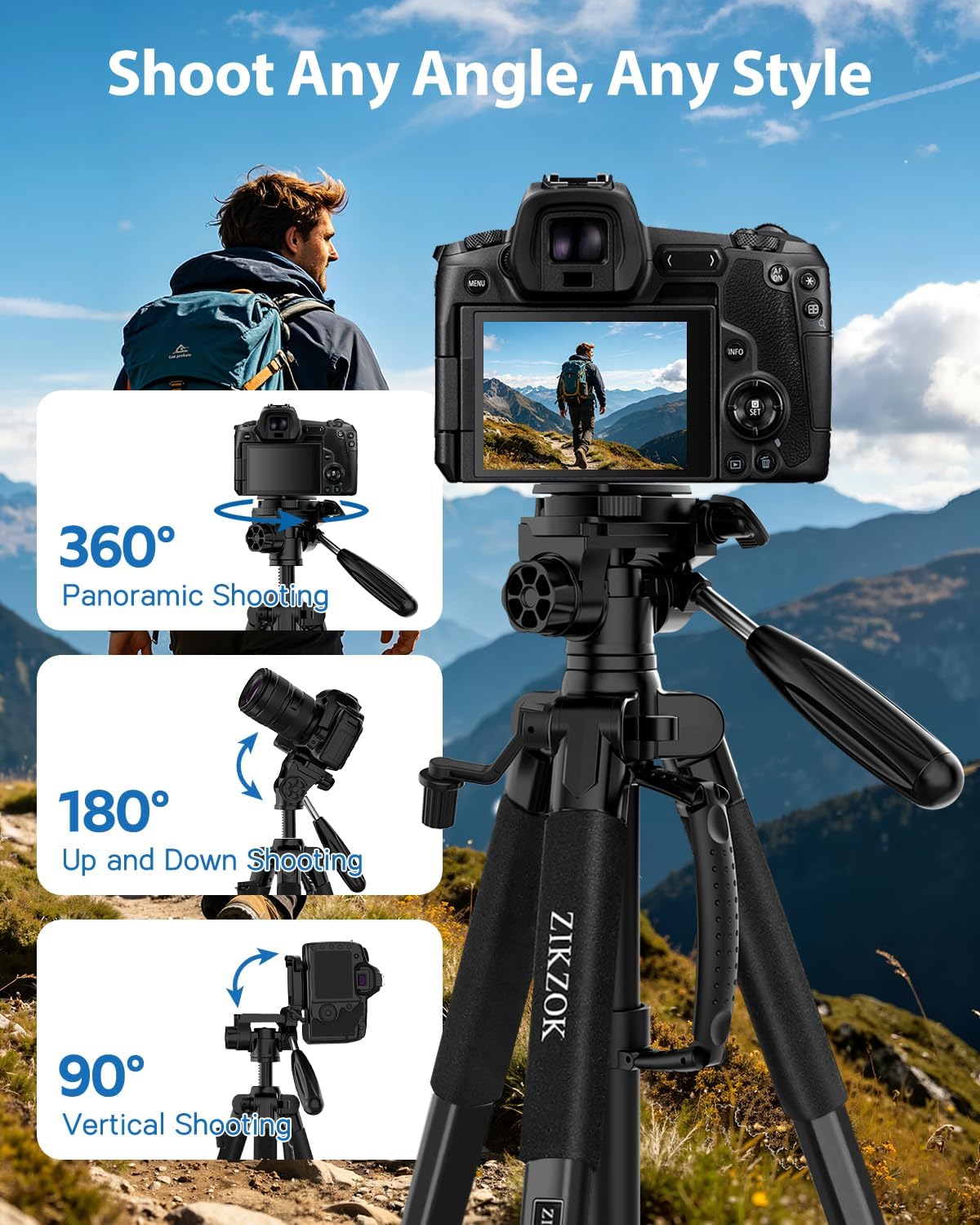 Aluminum Camera Tripod with Phone Holder and Carry Bag - Image 7