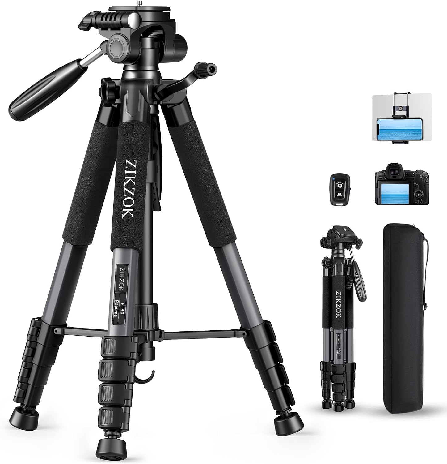 Aluminum Camera Tripod with Phone Holder and Carry Bag - Image 10