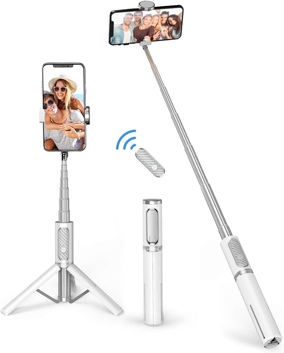 Extendable Phone Tripod with Remote, White Aluminum