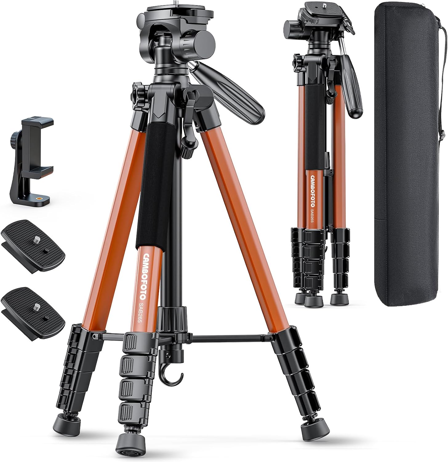 Camera and Phone Tripod, Gunmetal Grey Aluminum, with Carry Bag - Image 7