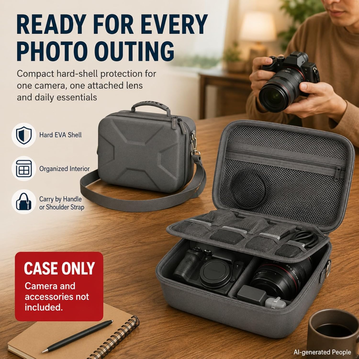 Camera Hard Case, Grey EVA, with Dividers and Shoulder Strap - Image 9