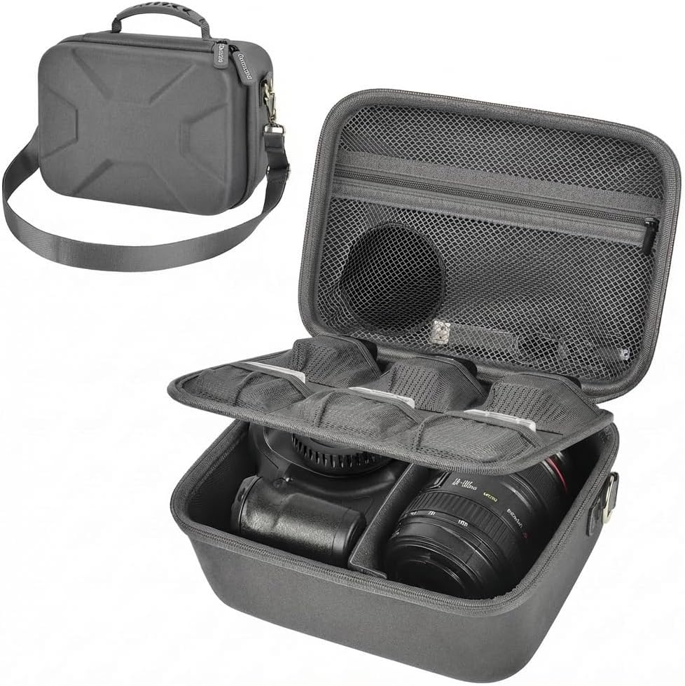 Camera Hard Case, Grey EVA, with Dividers and Shoulder Strap