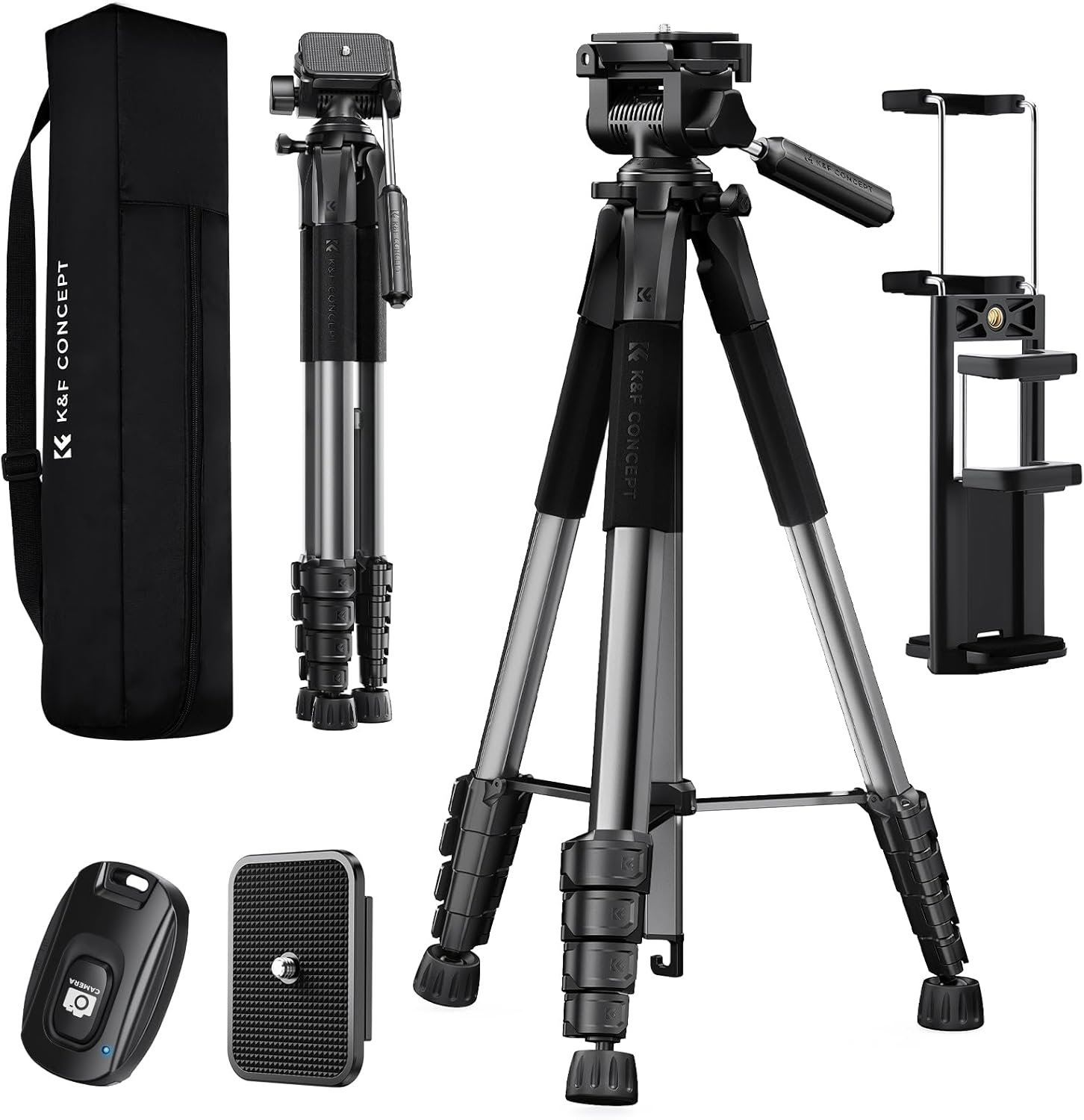 Aluminum Camera Tripod with Phone and Tablet Holder, Remote - Image 12