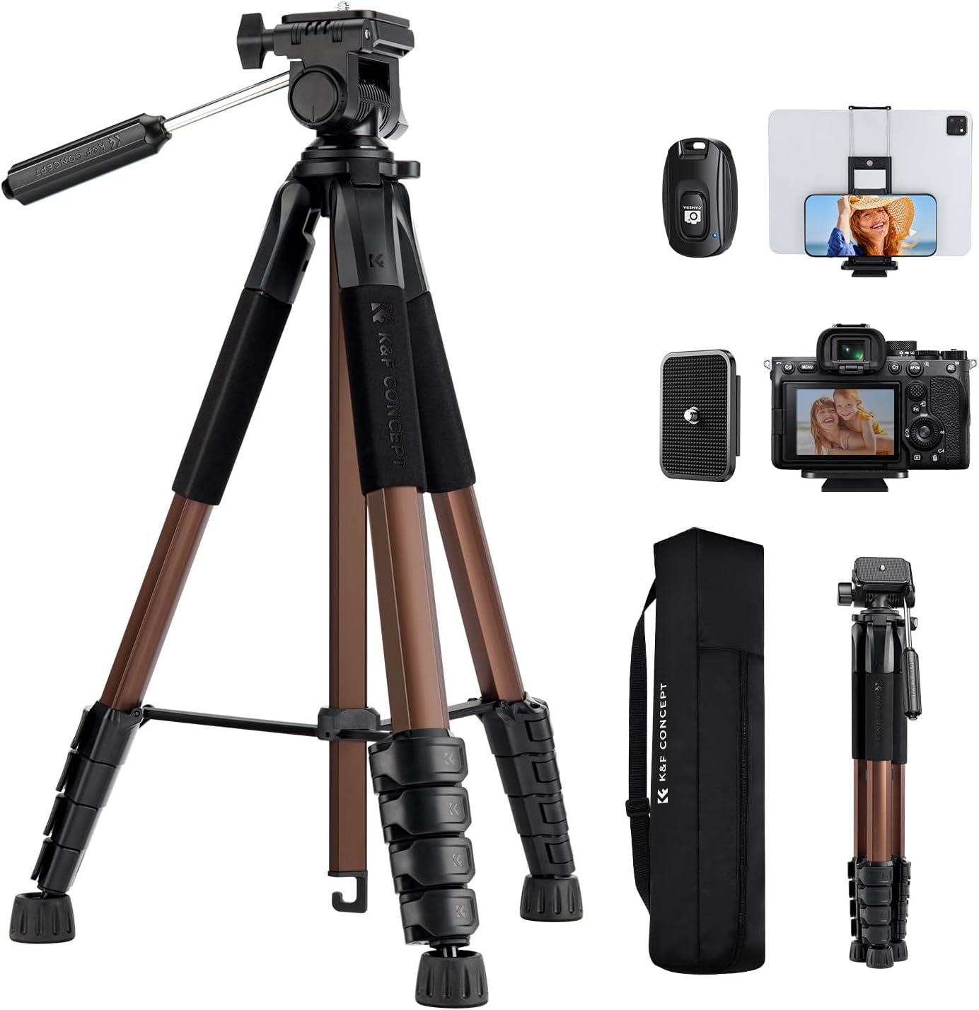 Aluminum Camera Tripod with Phone and Tablet Holder, Remote - Image 10