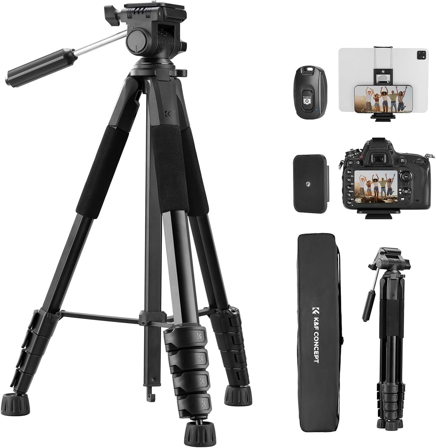 Aluminum Camera Tripod with Phone and Tablet Holder, Remote