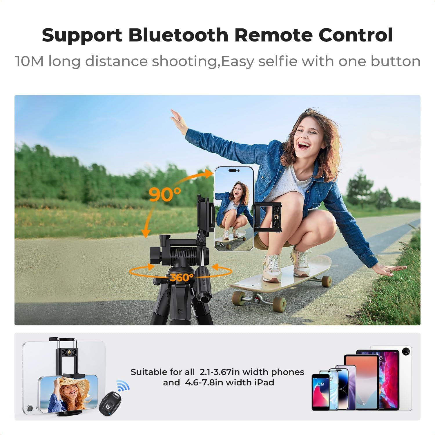 Aluminum Camera Tripod with Phone and Tablet Holder, Remote - Image 7