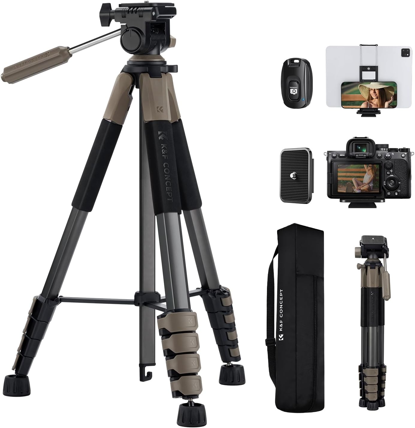 Aluminum Camera Tripod with Phone and Tablet Holder, Remote - Image 11
