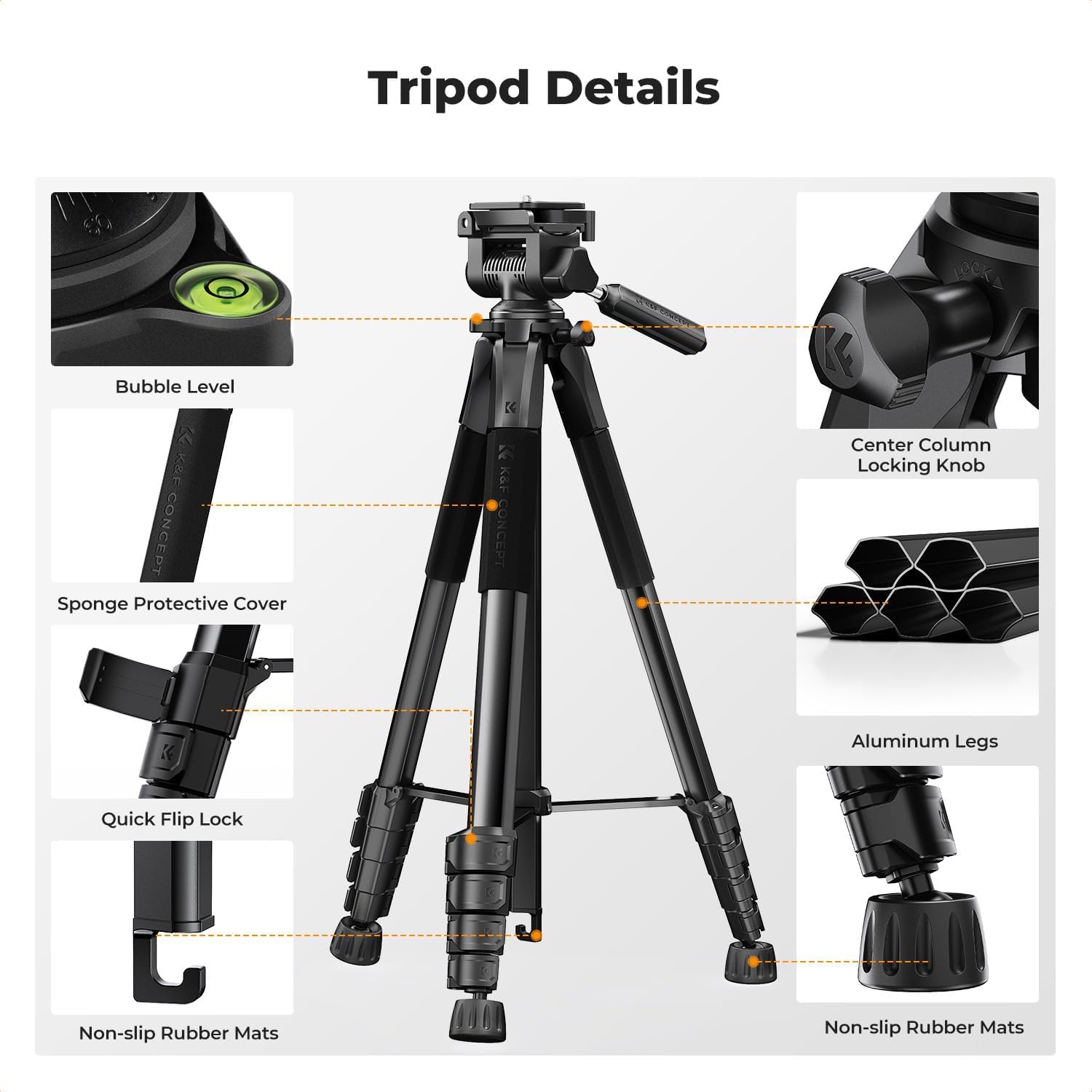 Aluminum Camera Tripod with Phone and Tablet Holder, Remote - Image 9