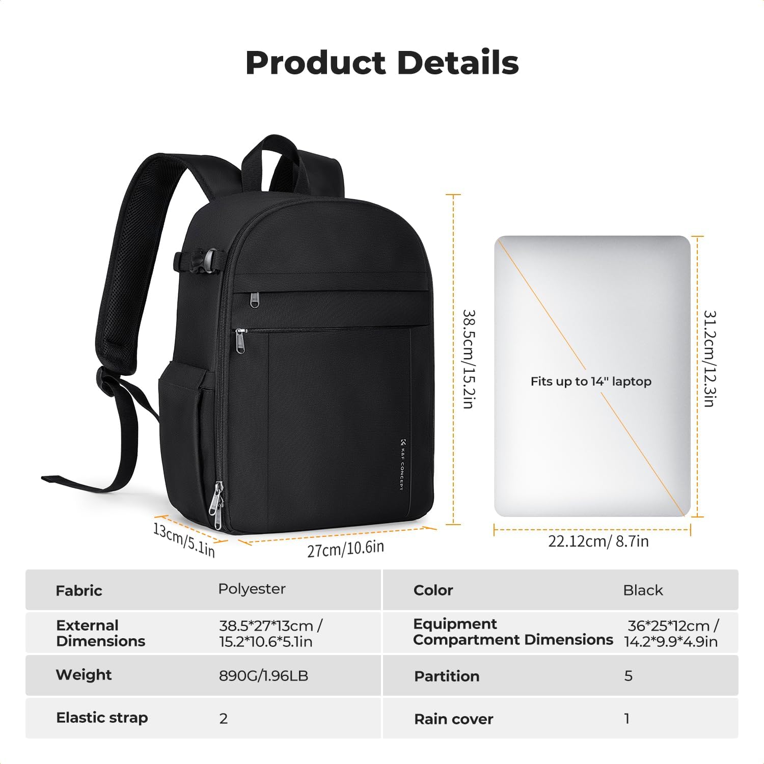 Camera Backpack, Black Fabric, with Rain Cover - Image 8
