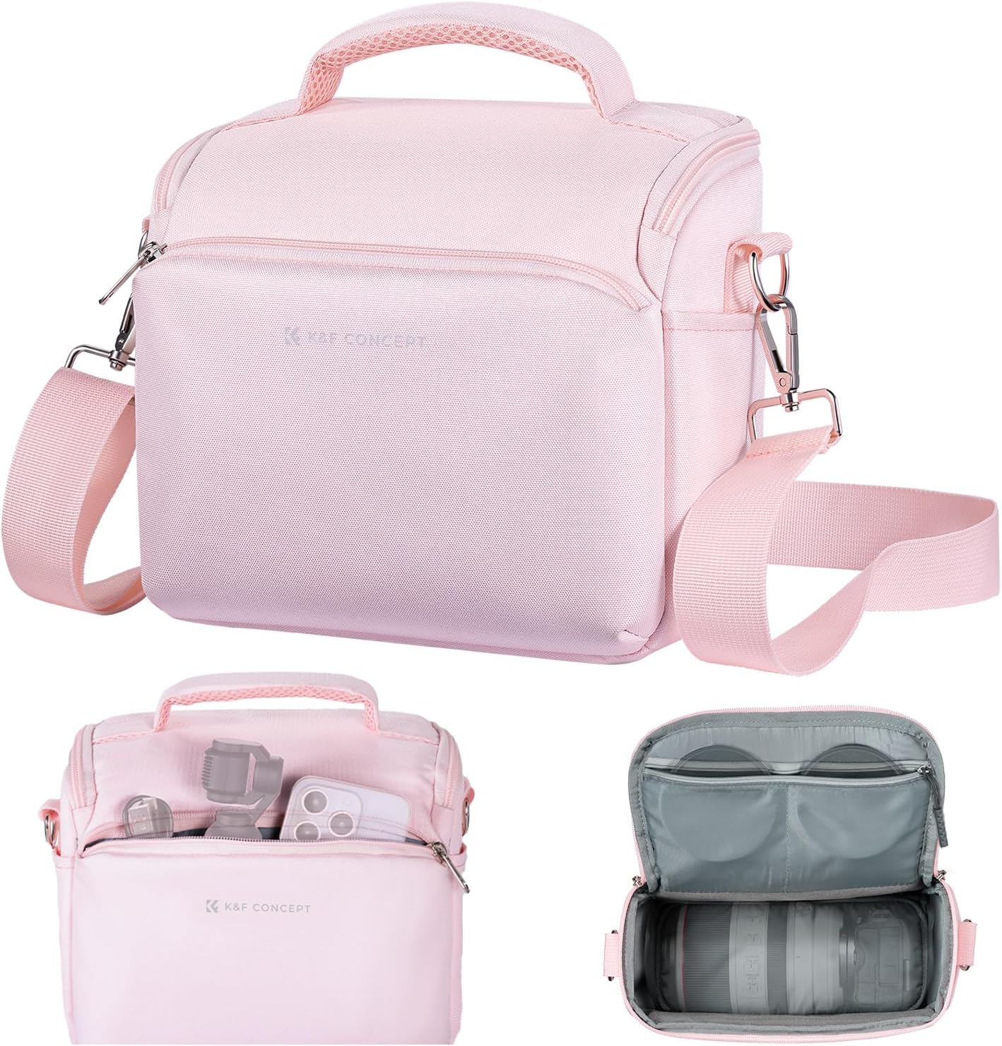 Pink Camera Crossbody Bag with Adjustable Strap and Handle