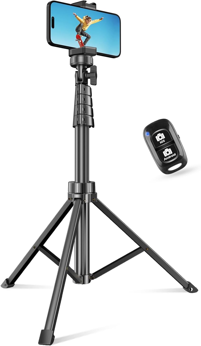 Extendable Phone Tripod with Remote, Black Aluminum