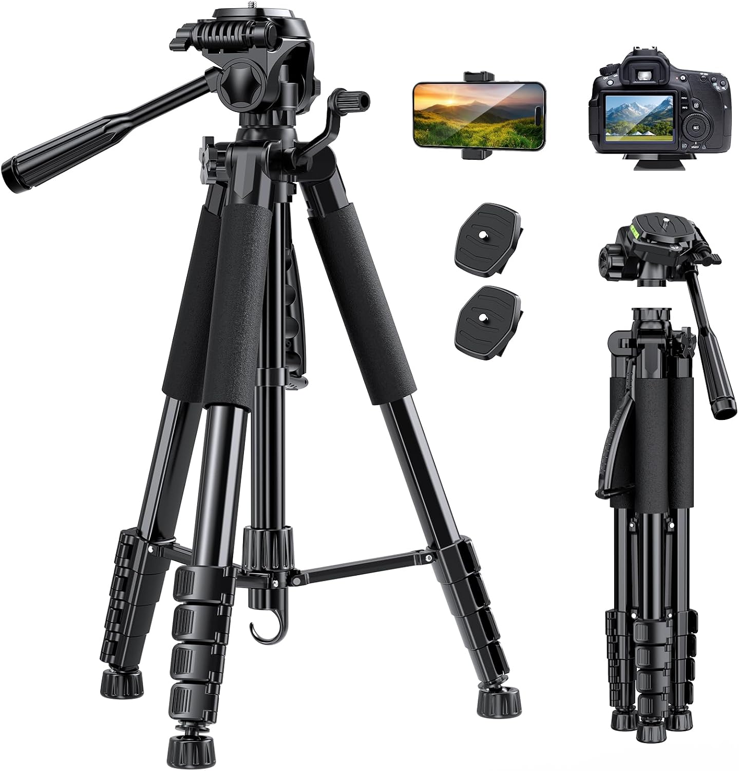 Camera and Phone Tripod, Aluminum, with Remote and Carry Bag - Image 8