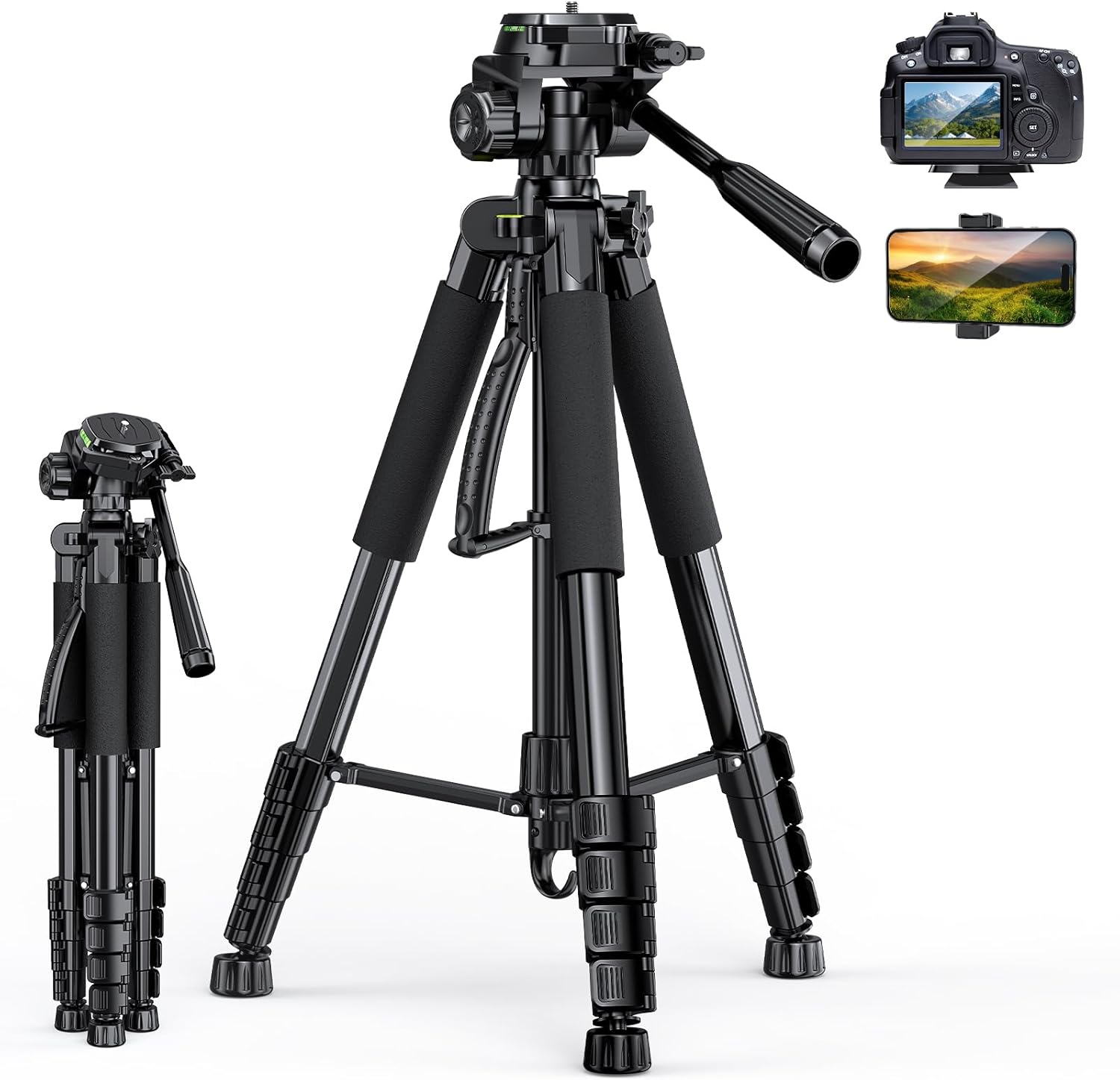 Camera and Phone Tripod, Aluminum, with Remote and Carry Bag