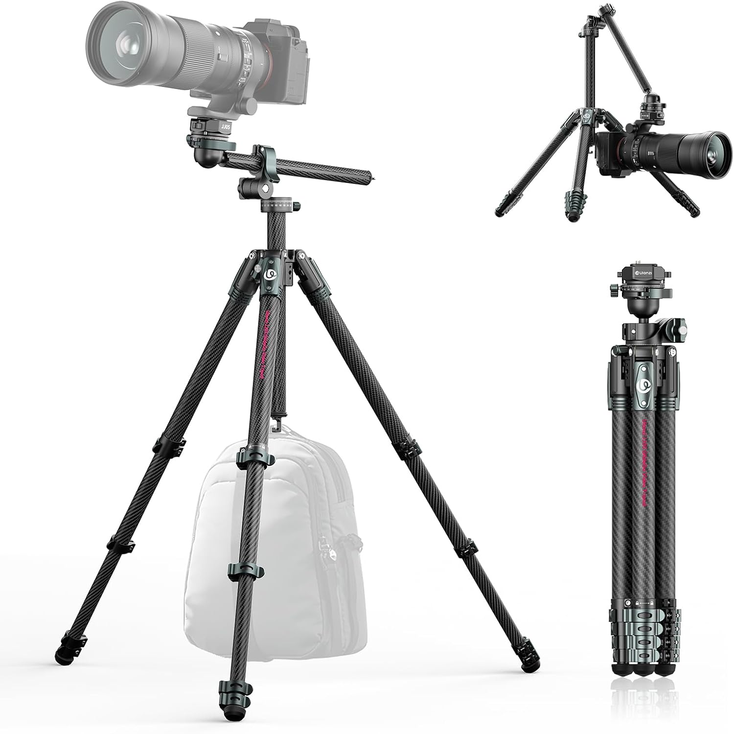 Carbon Fiber Tripod with Dual Pan Head and Carry Bag