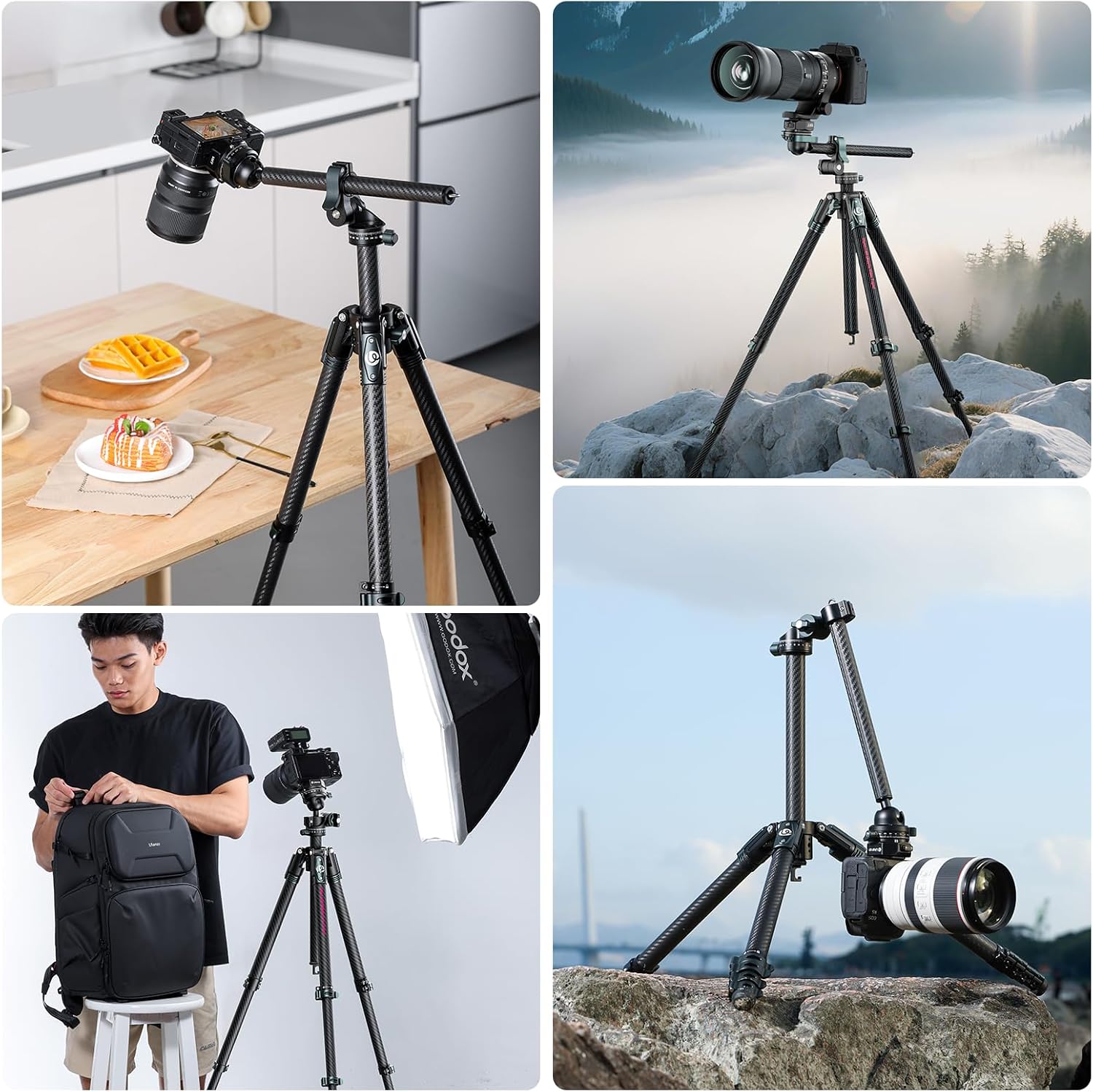 Carbon Fiber Tripod with Dual Pan Head and Carry Bag - Image 8